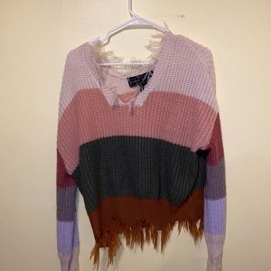 polly and esther fringed multicolor sweater